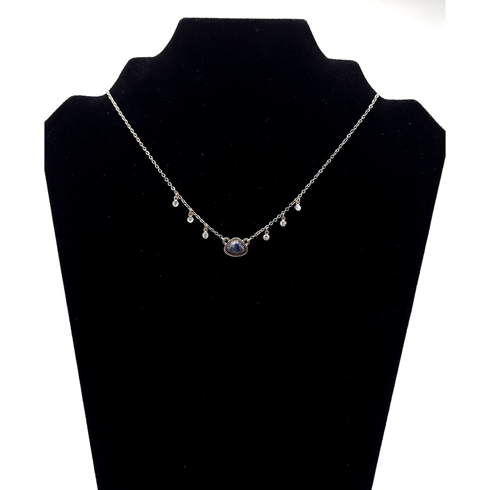 Charming Charlie Blue Stone Choker Necklace Crystal Dangles Gold Silver Tone